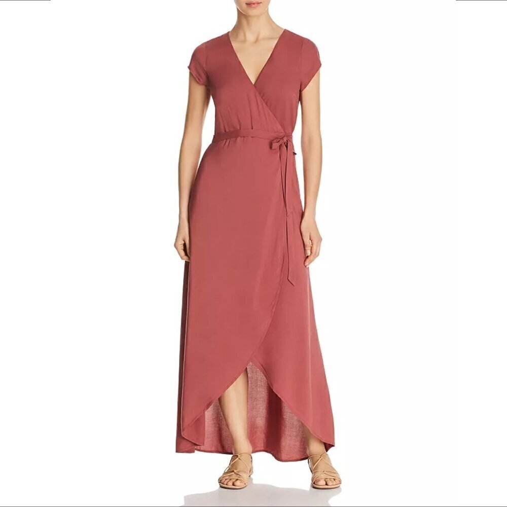 L Space Goa wrap dress swim cover-up rose pink true short sleeve maxi midi Small